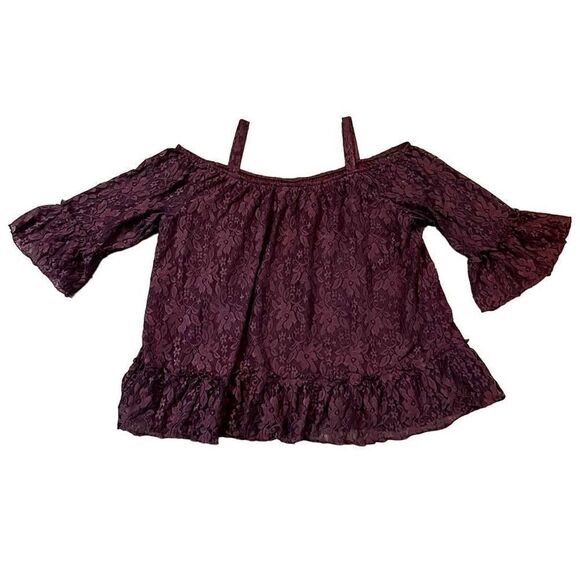 Lane Bryant Purple Lace Cold Shoulder Flare Blouse 18/20 - Picture 1 of 11